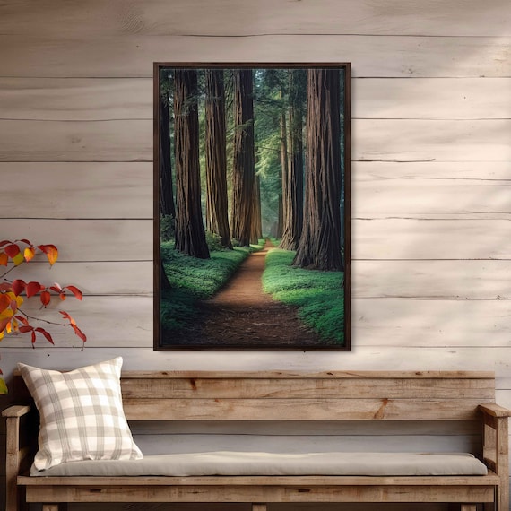 Redwood Forest Path Wall Art Print Gift For Nature Lover Wooded Walkway Serene Outdoors Ready To Hang
