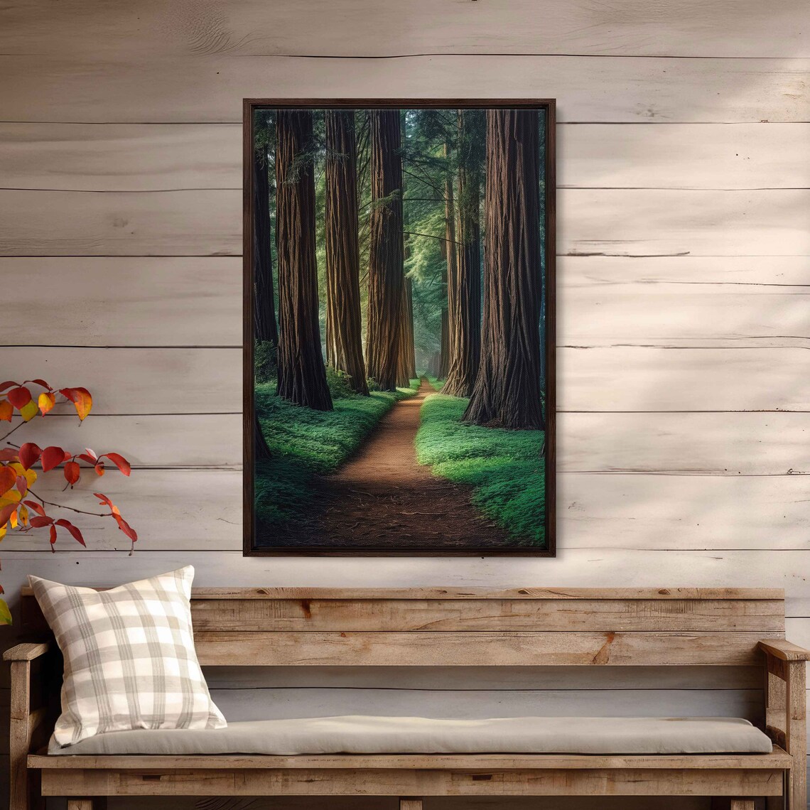 Redwood Forest Path Wall Art Print Gift For Nature Lover Wooded Walkway Serene Outdoors Ready To Hang
