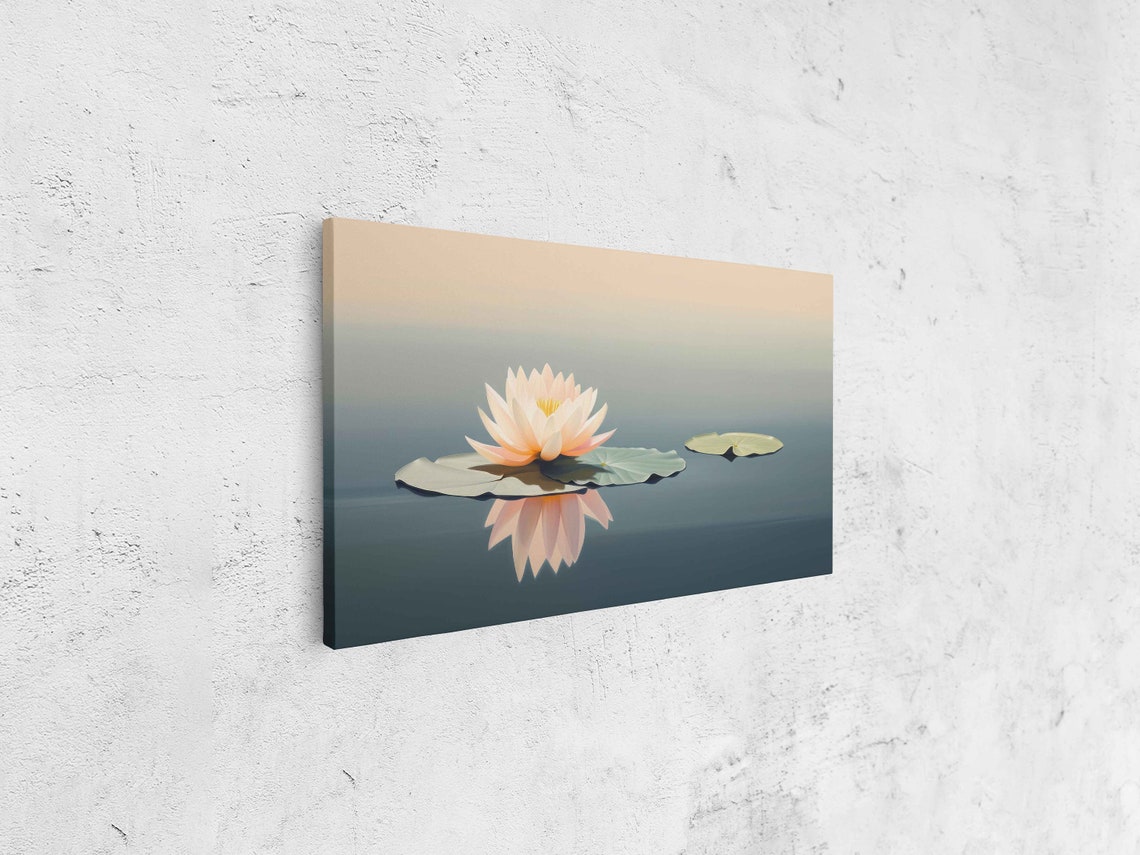 Pink Water Lily Floating Minimalist Zen Pond Reflection Art Poster - Image 4