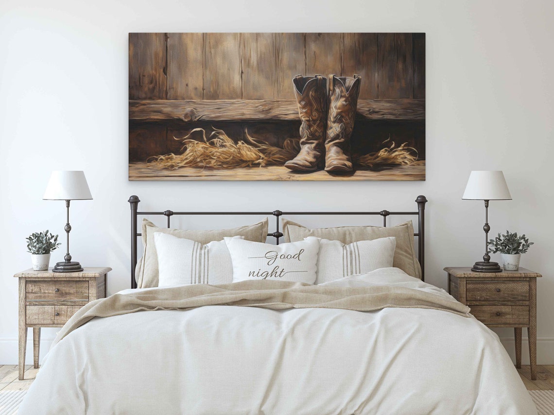 Worn Cowboy Boots Rustic Wood Barn Straw Western Still Life Art Poster - Image 3