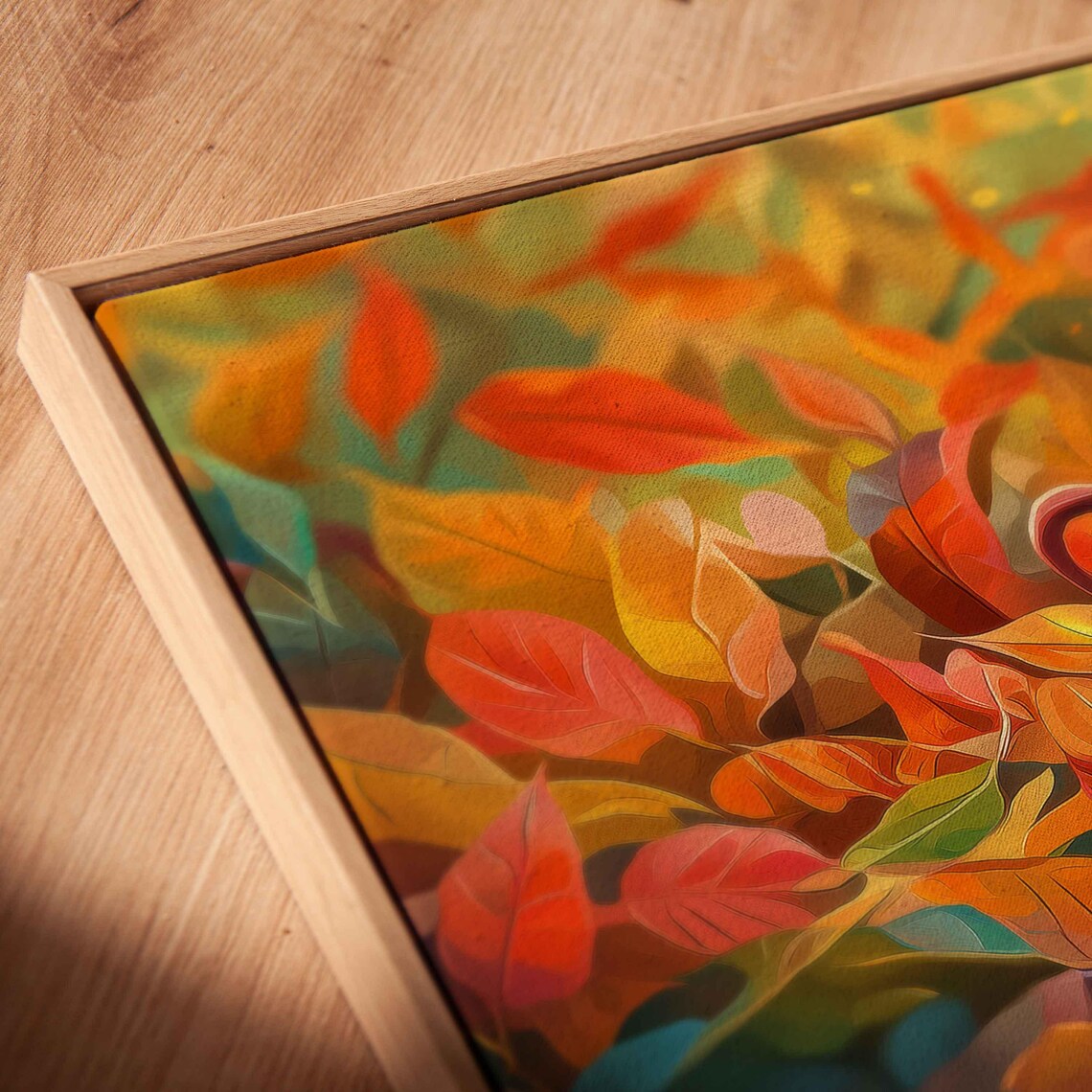 Latte Cup With Leaf Art Nestled Among Vibrant Autumn Leaves Colorful Painting Poster - Image 2