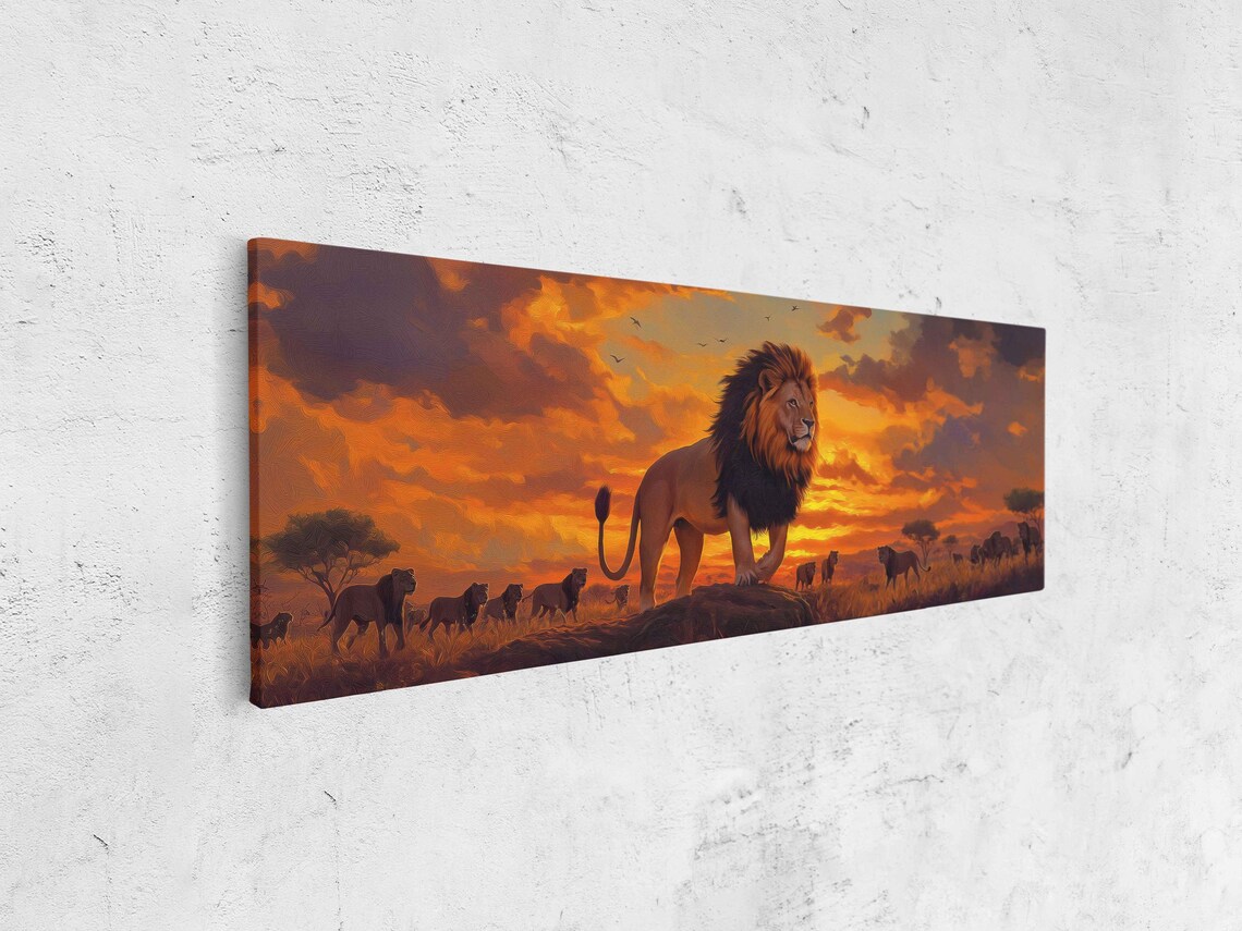 Majestic Lion With Pride Sunset Savanna Cinematic Wildlife Art Poster - Image 4