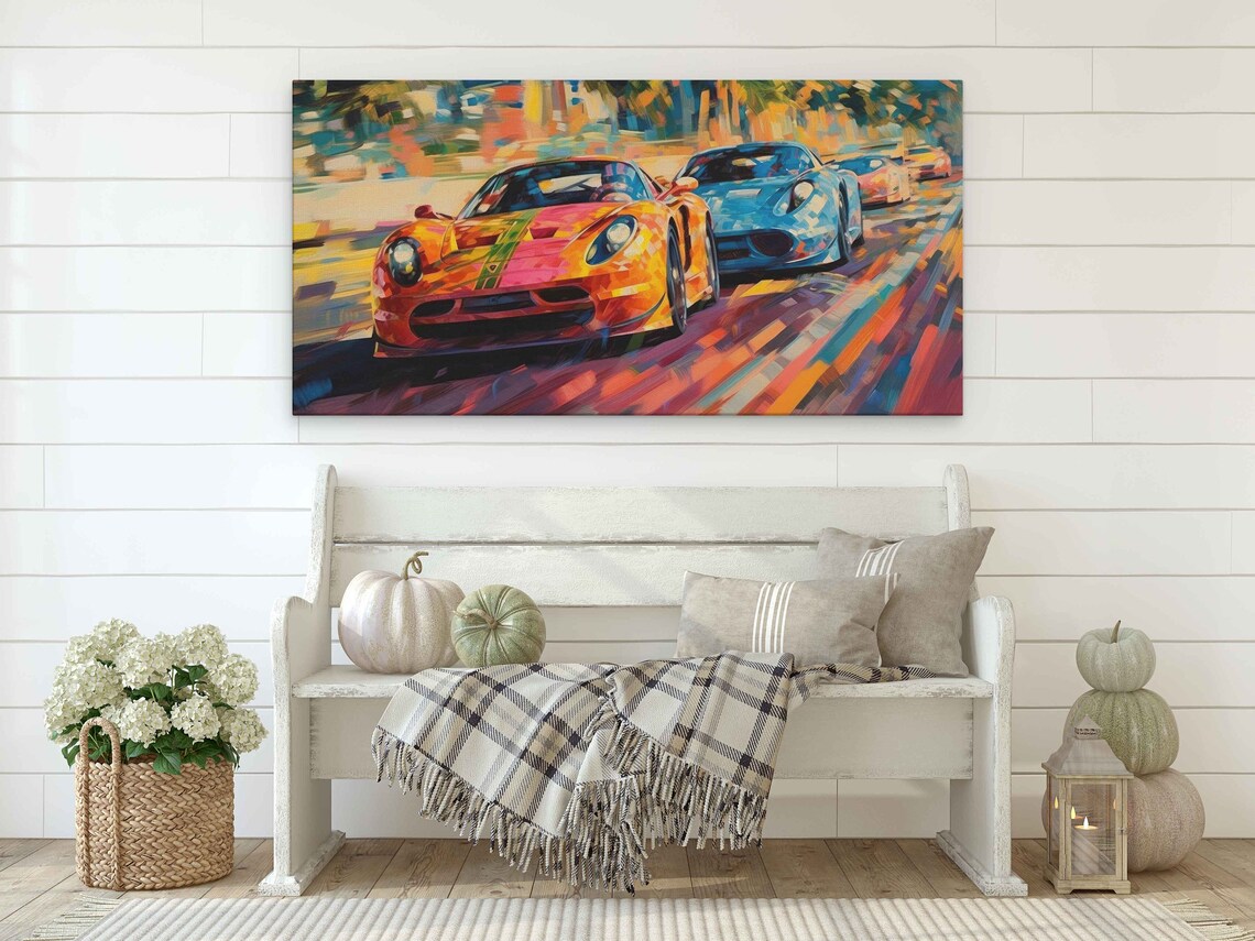 Abstract Racecars Palette-Knife Wall Art Print - Image 2