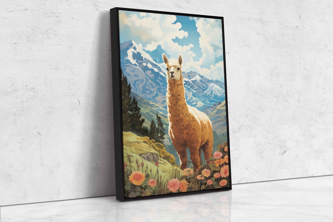 Cute Alpaca In The Andes Watercolor Painting Framed Wall Art Print Ready To Hang - Image 4