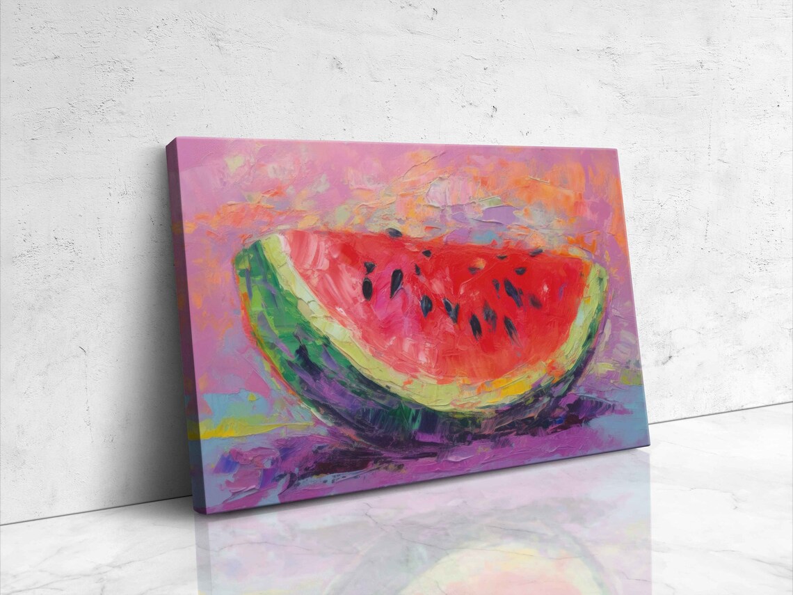 Watermelon Oil Painting On Colorful Background Print On Framed Kitchen Decor - Image 4