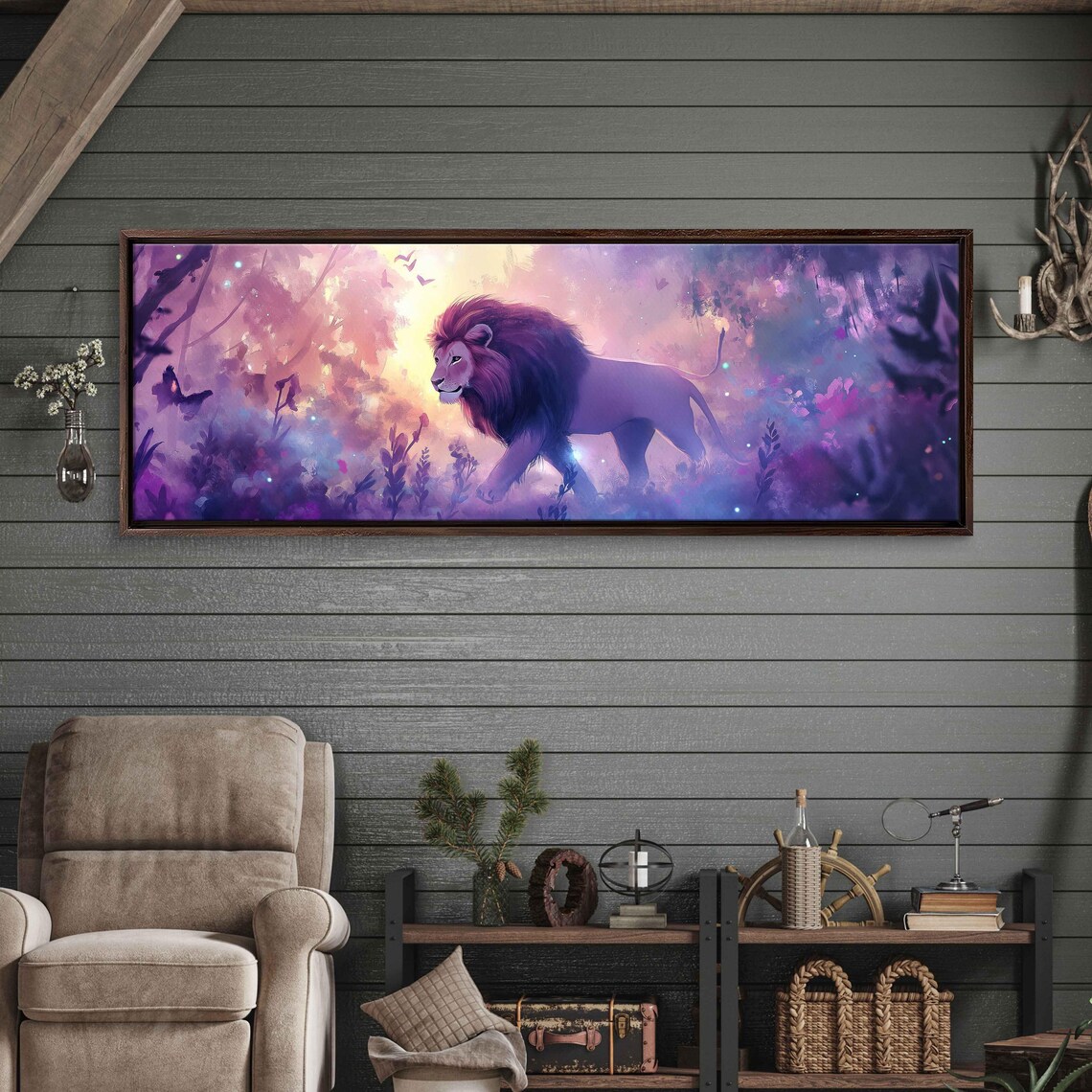 Lion In Ethereal Forest Watercolor Dreamy Pastel Tones Fantasy Poster - Image 3