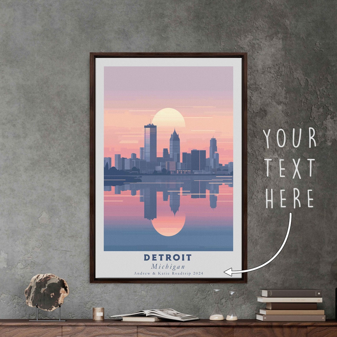 Detroit Michigan Skyline Water Reflection Sunset Travel Poster - Image 3
