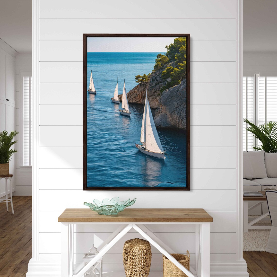 Sailboats Cruising Rocky Cliffs Deep Blue Sea Coastal Sailing Travel Poster - Image 4