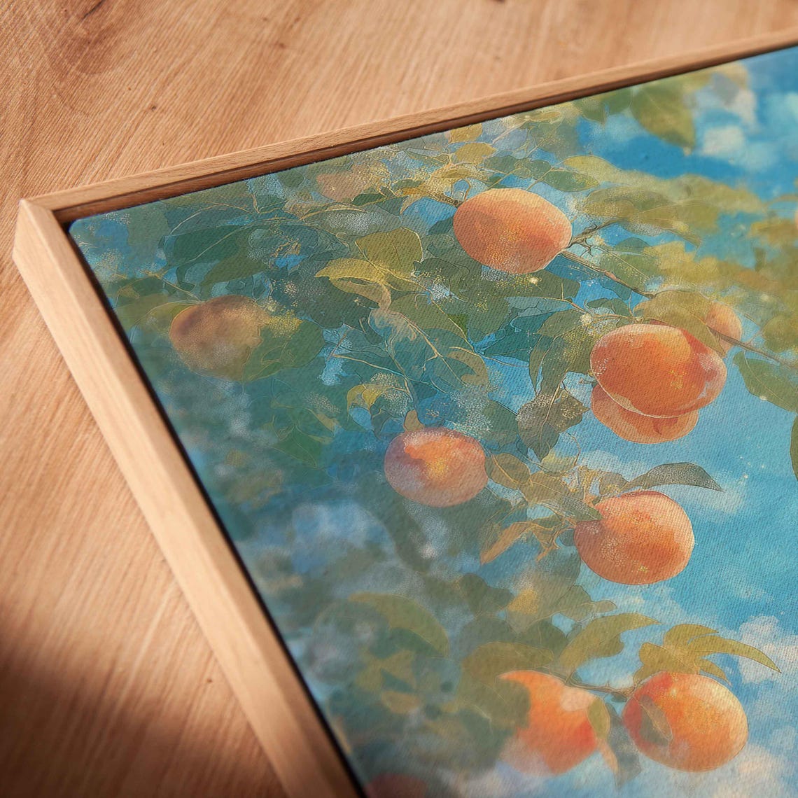 Ripe Peaches on Green Branches Under a Bright Blue Summer Sky Poster - Image 2