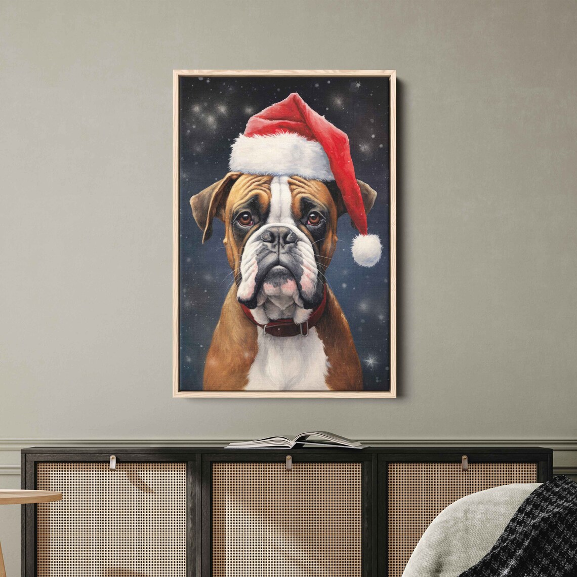 Smiling Happy Boxer Dog Wearing Santa Hat Christmas Portrait Poster - Image 3