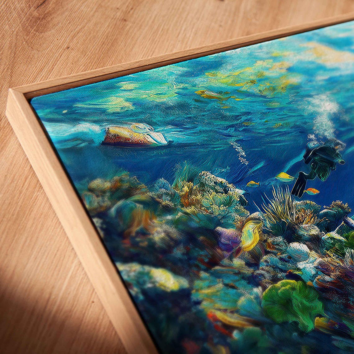 Scuba Divers Coral Reef Underwater Tropical Fish Vibrant Ocean Poster - Image 2