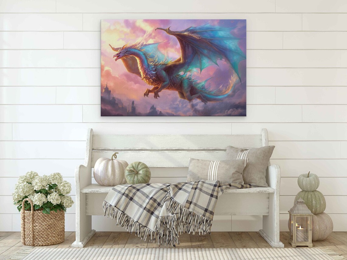 Enchanted Dragon Oil Painting, Pastel Art Print - Image 2