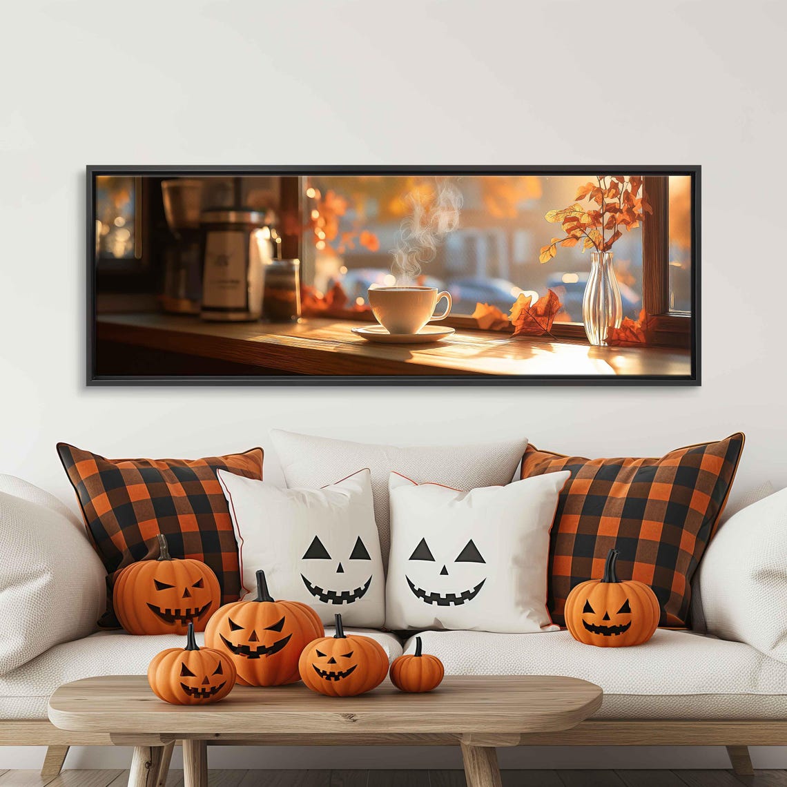 Steaming Cup On Sunny Windowsill With Autumn Leaves Photo Print - Image 3