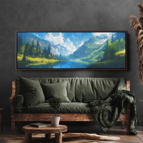 Talkeetna Alaska Uplifting Mountains Painting Wall Art Print Beautiful Snowy Mountain Range Frozen River Ready To Hang