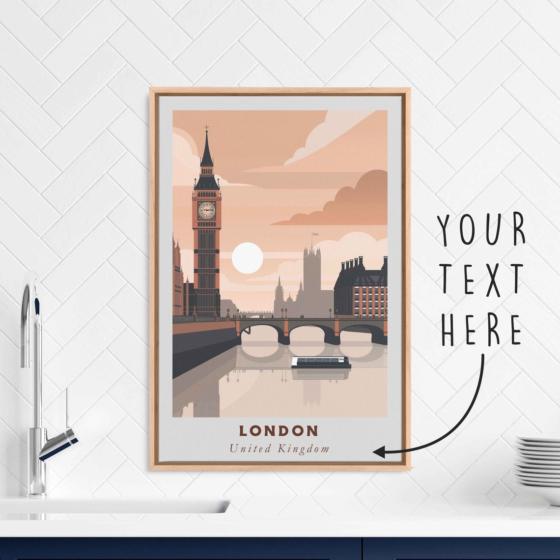 London United Kingdom Acrylic Painting Travel Art Framed Wall Art Framed Fine Art Poster Paper Print Travel Home Decor