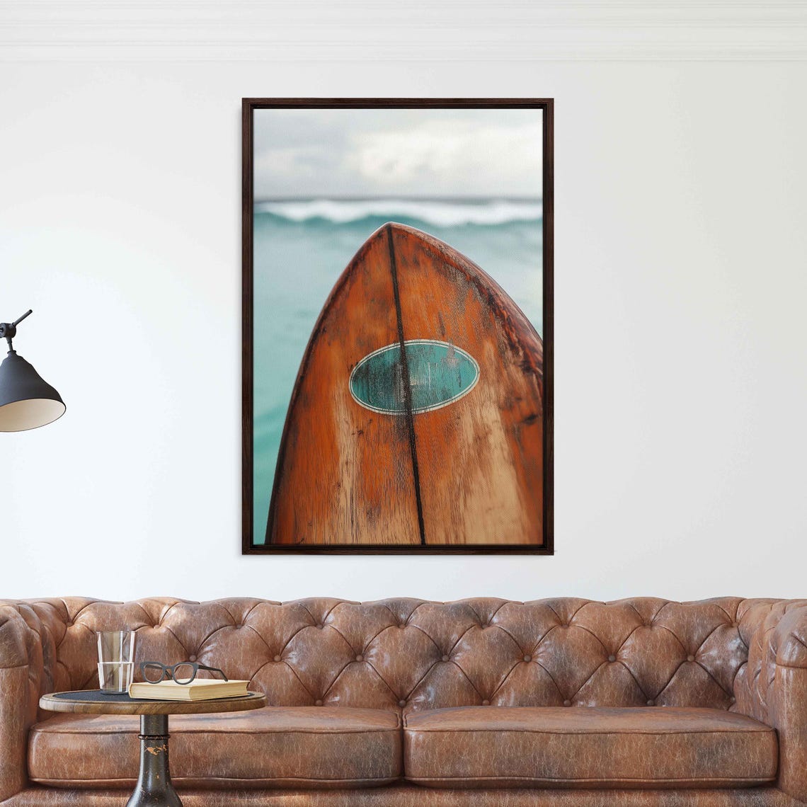 Classic Wooden Surfboard Wall Art Print Rich Mahogany Wood Grain Nostalgic Stickers