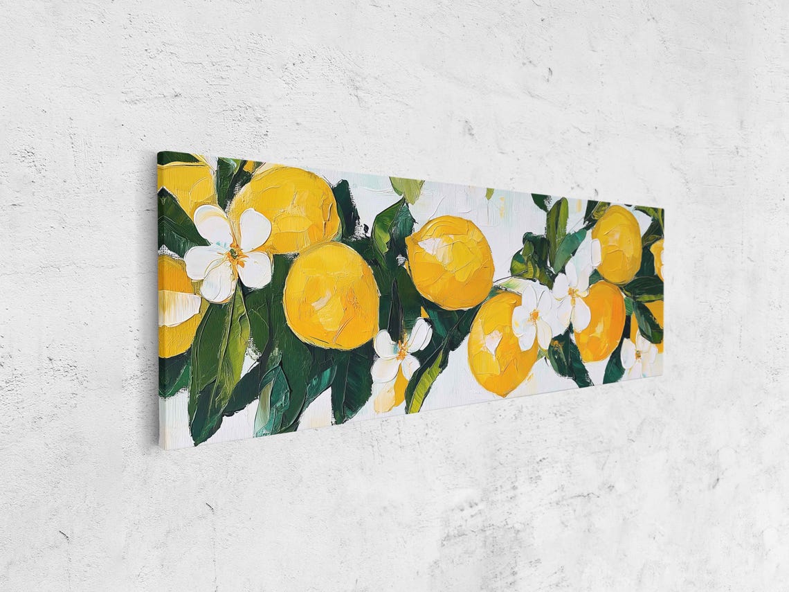 Sunny Lemons And Citrus Blossoms Impasto Painting Panoramic Print - Image 4