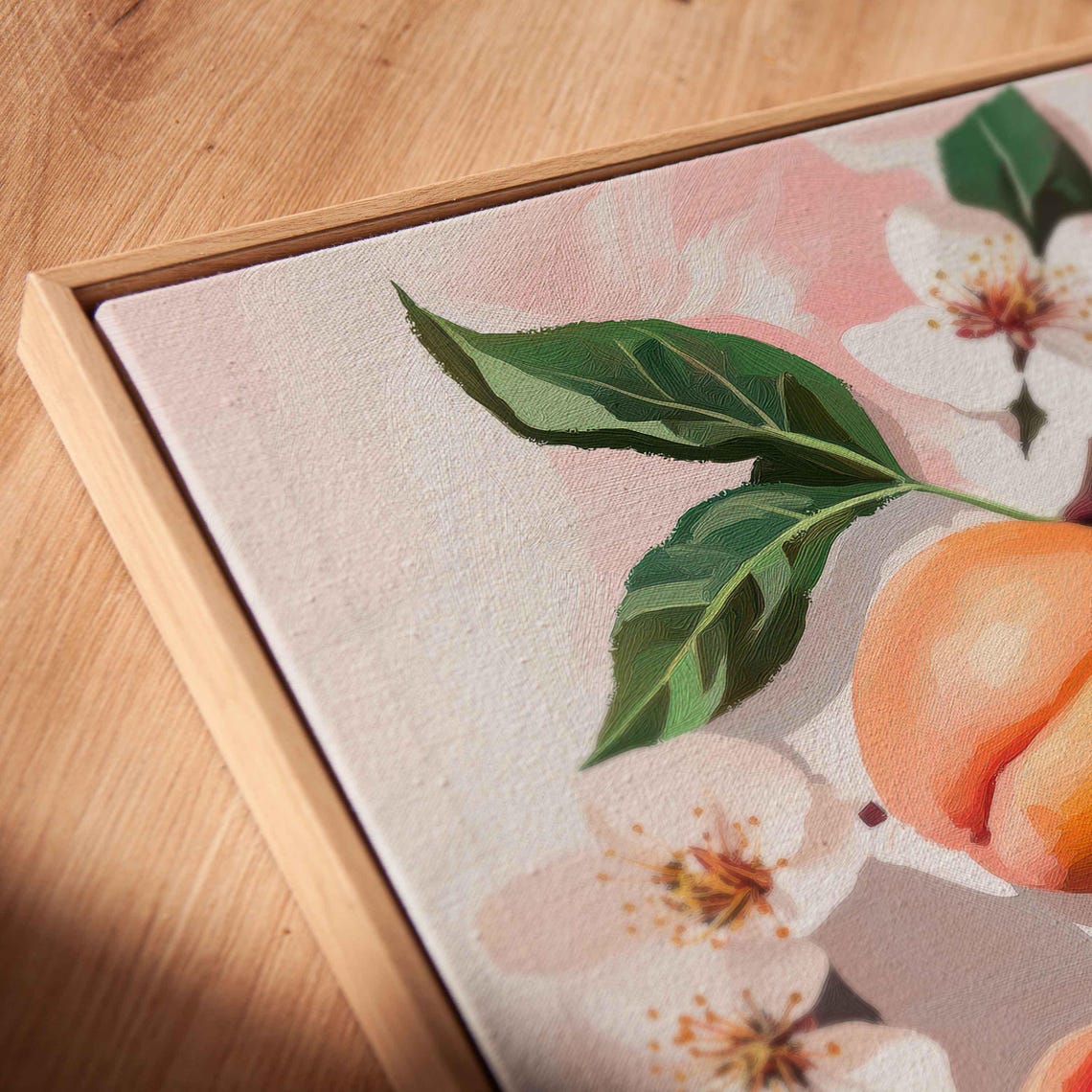 Juicy Peaches White Blossoms Soft Pink Watercolor Botanical Art Poster - Image 2