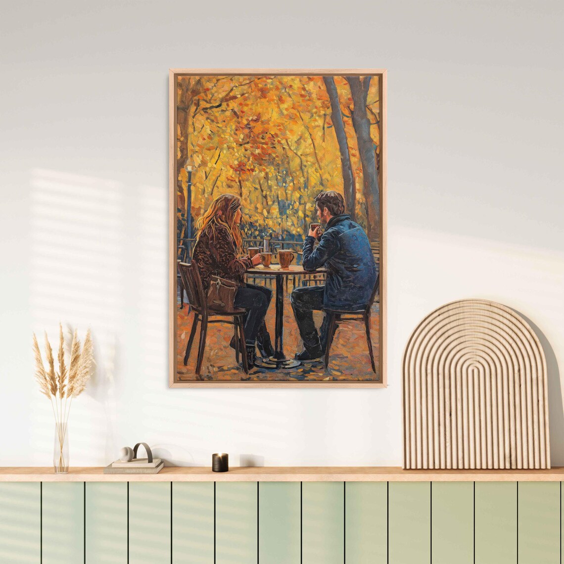 Romantic Coffee Date At Outdoor Cafe Amid Fall Foliage Art Poster - Image 3