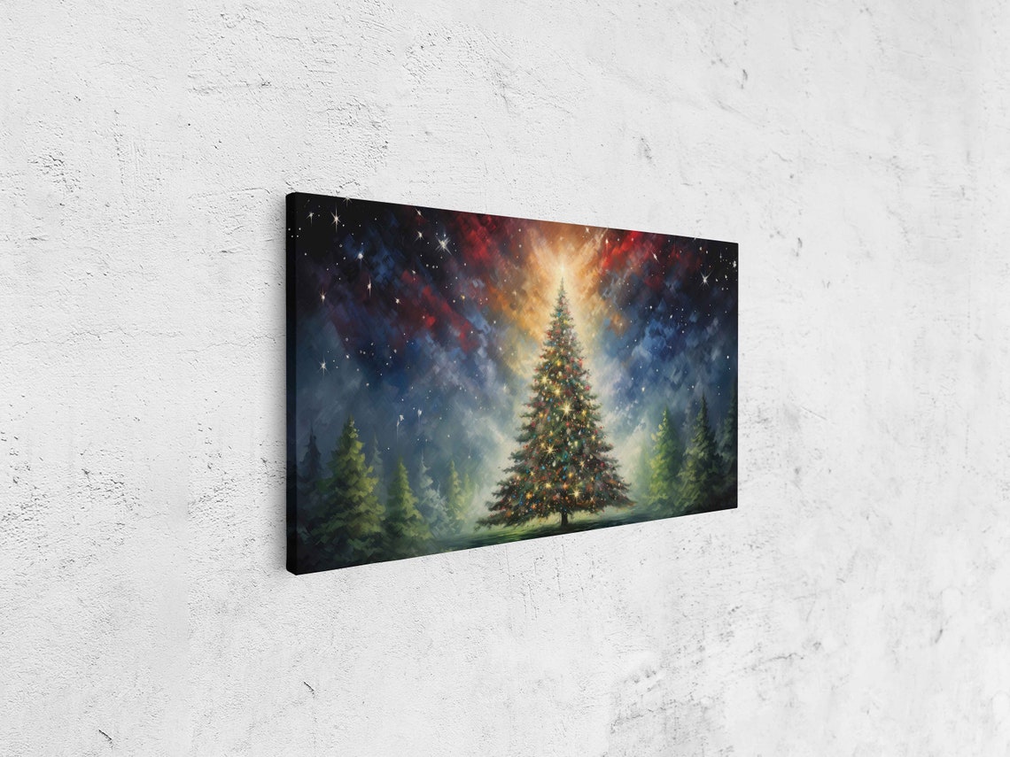 Christmas Tree Cosmic Starry Sky Palette Knife Painting Poster - Image 4