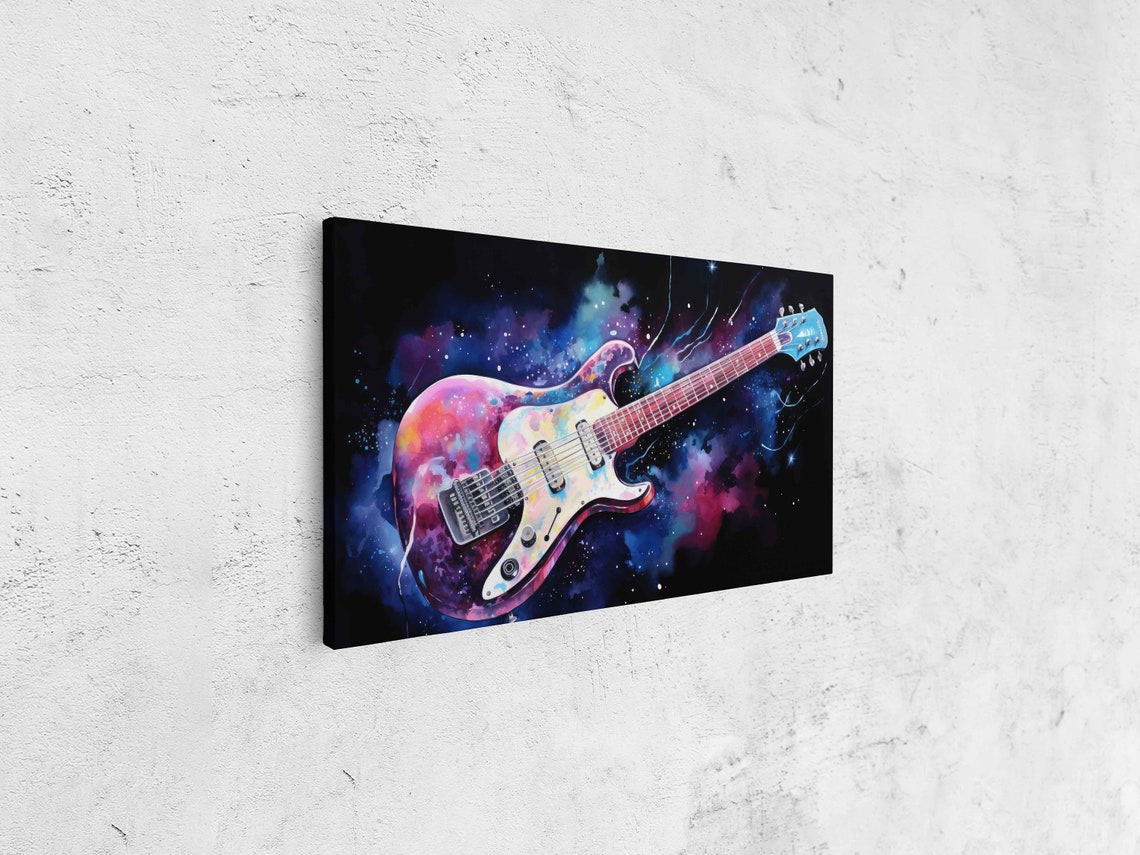 Electric Guitar Galaxy Watercolor Cosmic Space Music Art Print Poster - Image 4