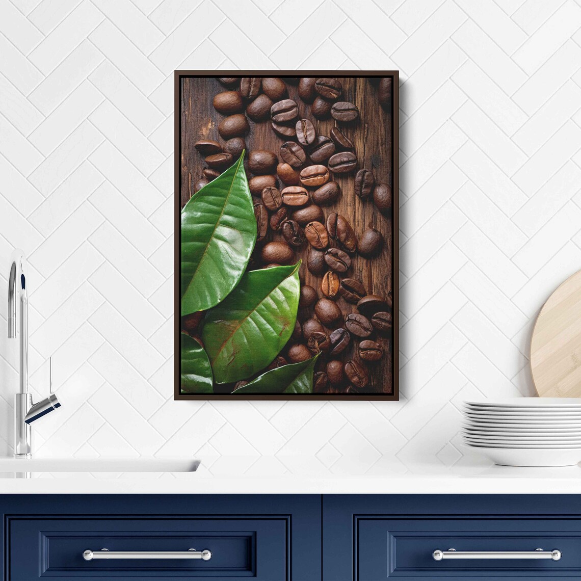 Coffee Beans on Wooden Board, Kitchen Art Print