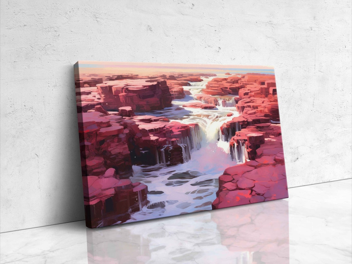 Red Rock Waterfall Landscape Painting Framed Print Landscape Wall Art Home Office Decor Living Room Decor - Image 4