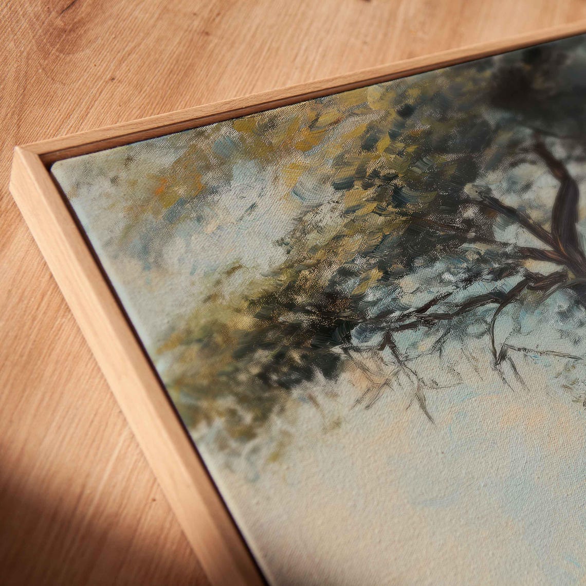 Serene Lion Resting Under Tree Pastel Tones Soft Oil Painting Poster - Image 2
