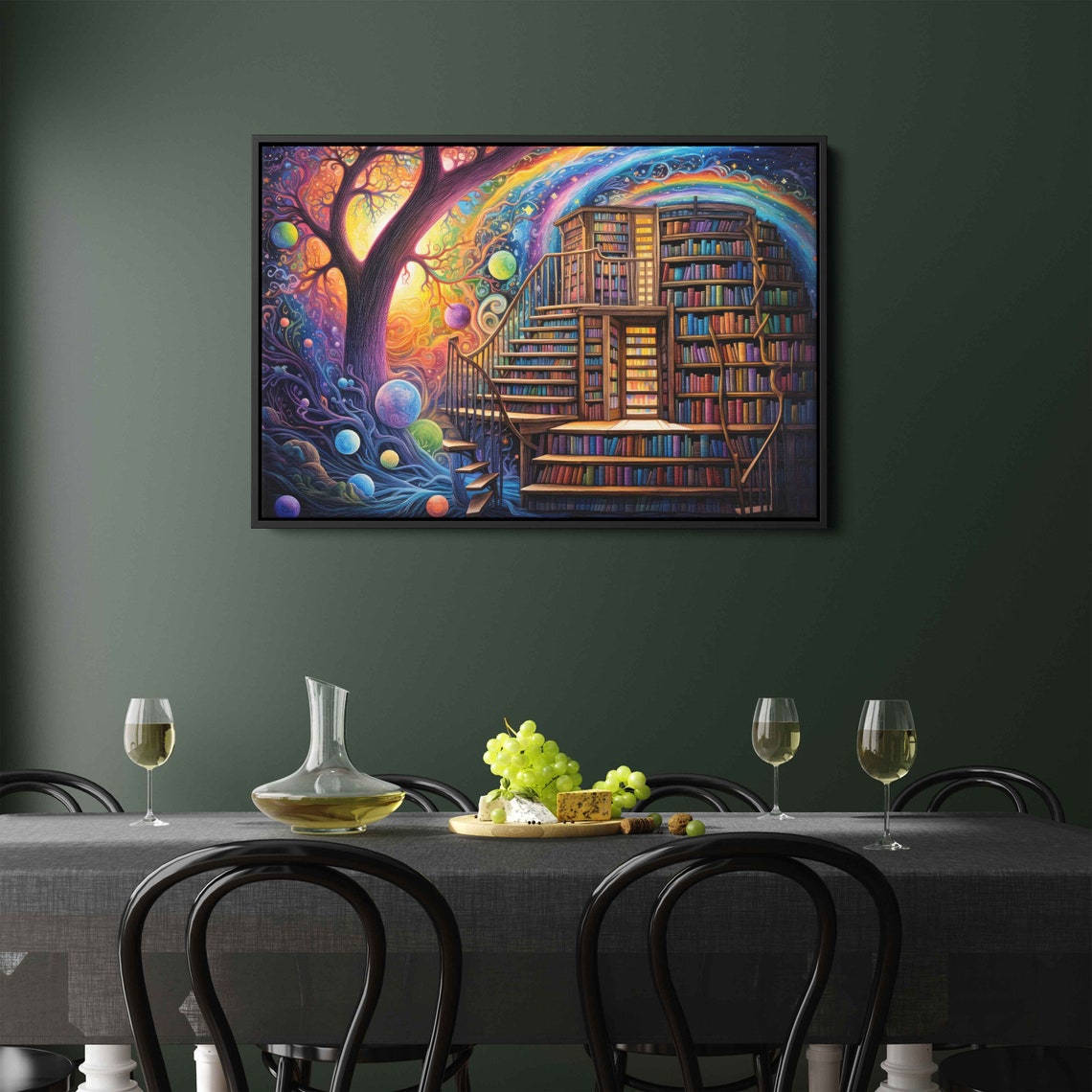 Staircase In Treehouse Library Painting Framed Print Ready To Hang - Image 2