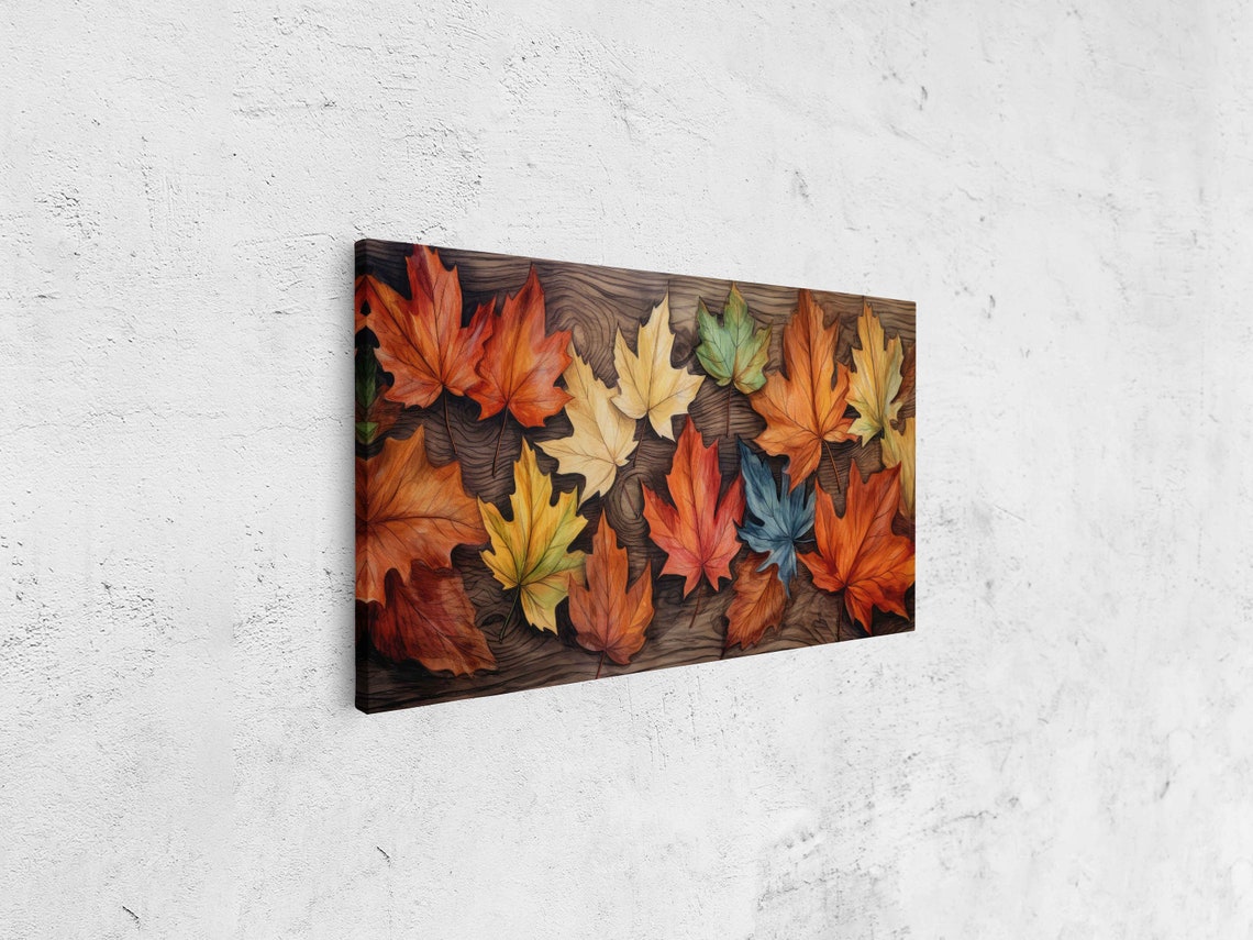 Colorful Autumn Leaves On Dark Wood Painting Fall Botanical Art Print - Image 4