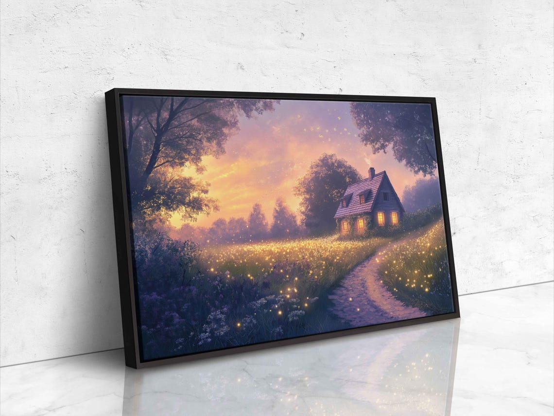 Cozy Cottage at Twilight Surrounded by Glowing Fireflies Poster - Image 4