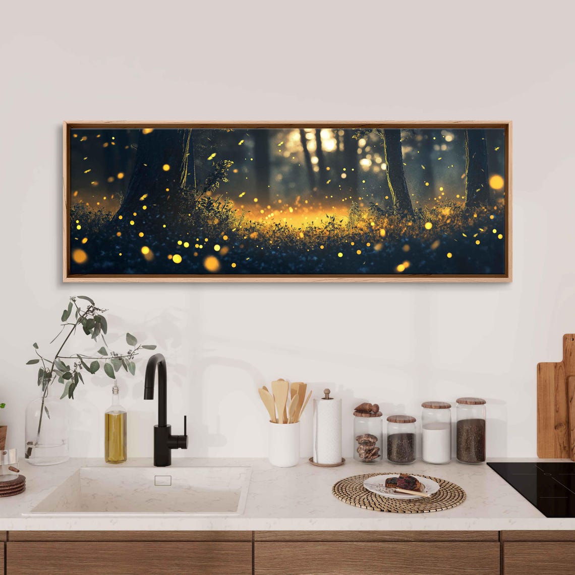 Enchanted Night Forest With Golden Fireflies Panoramic Wall Poster - Image 3