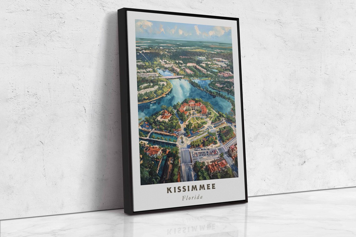 Kissimmee Florida Aerial Lakeside Red Roof Cityscape Art Travel Poster - Image 2