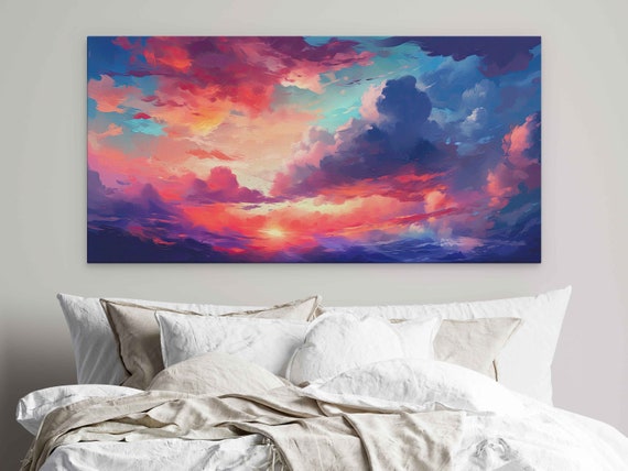 Colorful Abstract Clouds Watercolor Bright Deep Pastel Colors Illustration On Cavas Ready To Hang