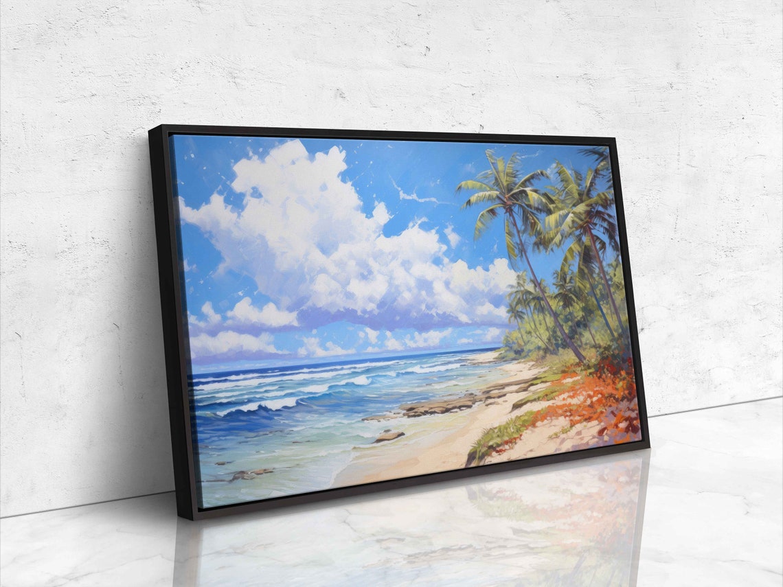 Tropical Beach On A Cloudy Day Impressionist Art Beach House Decor Beach Painting Framed Print Ready To Hang - Image 4