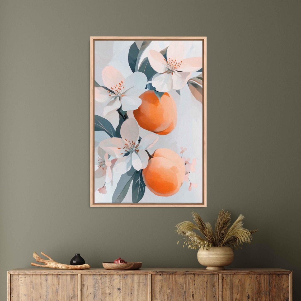 Orange Peaches With White Blossoms Botanical Painting Art Poster