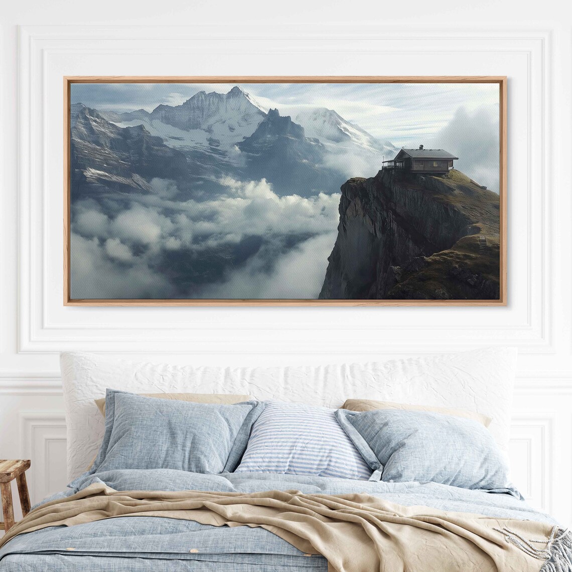 Mountain Hut Viewing Snow Mountain Range Wall Art Print Ready To Hang - Image 4