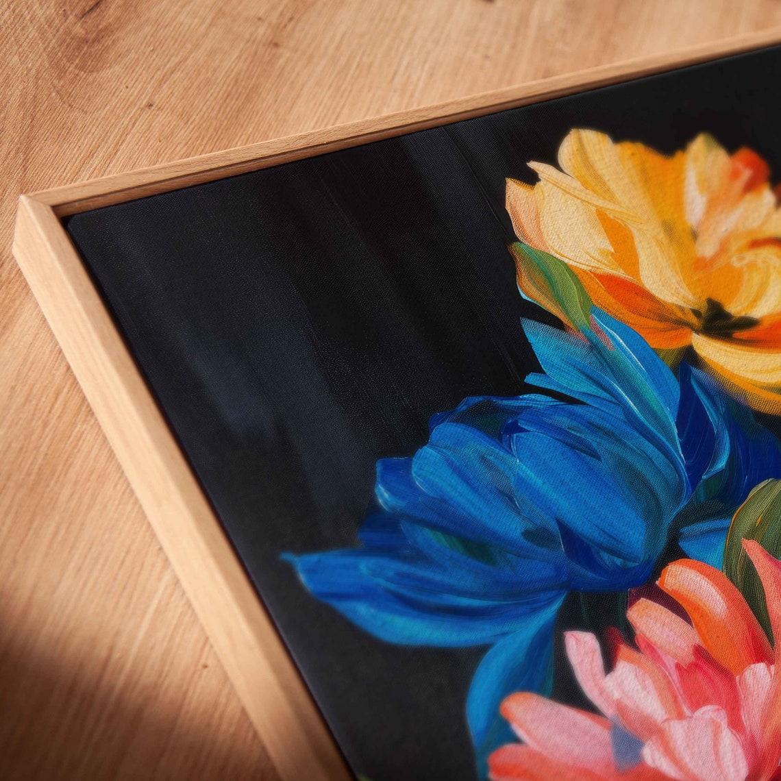Bold Floral Bouquet Midnight Black Blue Orange Pink Blooms Poster - Image 2