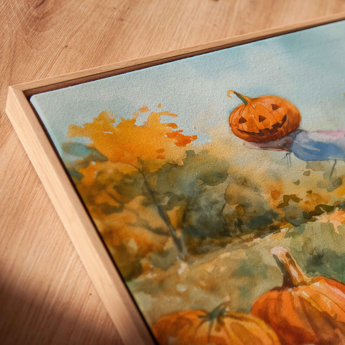 Cheerful Scarecrow In Pumpkin Patch Watercolor Fall Harvest Festival Poster - Image 2
