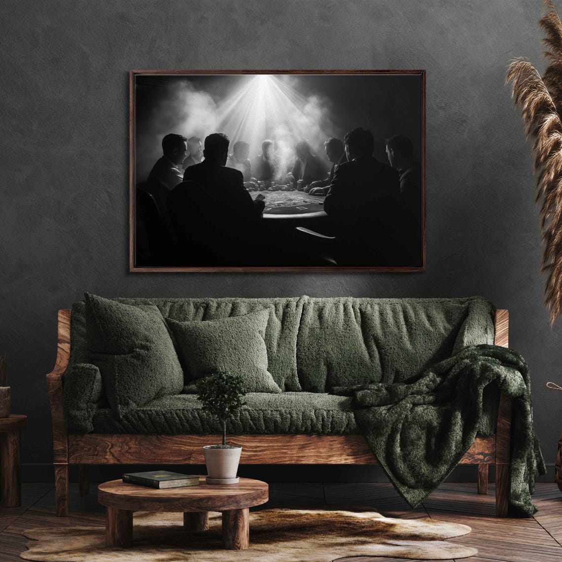 Vintage Poker Game Smoky Room Black White Noir Photography Art Poster - Image 3