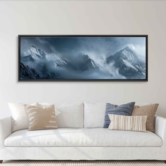 Photo Of Swiss Alps Cloudy Sky Misty Snowy Mountains Wall Art Print Ready To Hang