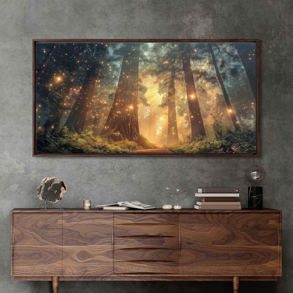 Majestic Redwood Trees Wall Art Print Mystical Misty Landscape Shimmering Fog