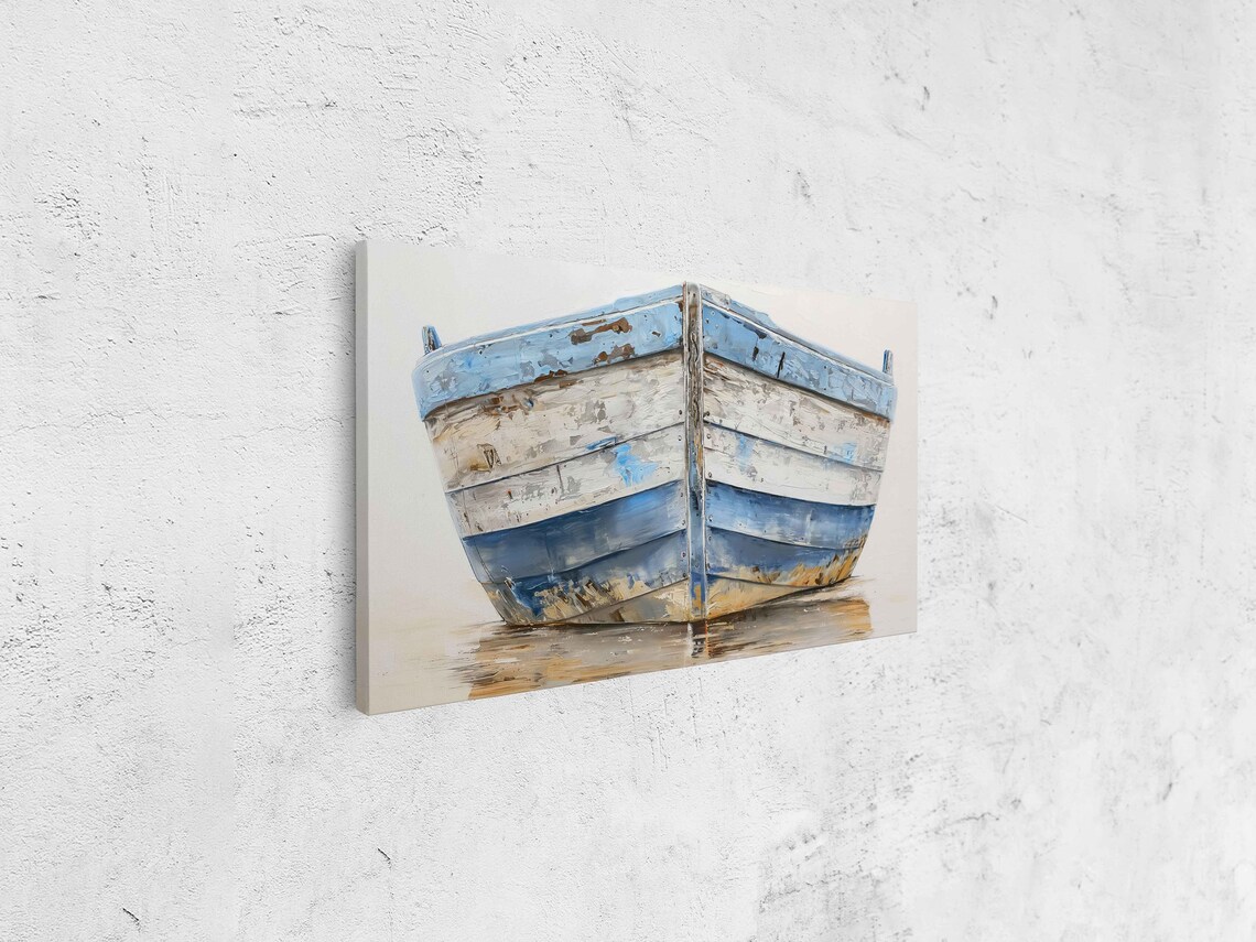 Worn Blue and White Boat Hull Lake Wall Art Print - Image 4