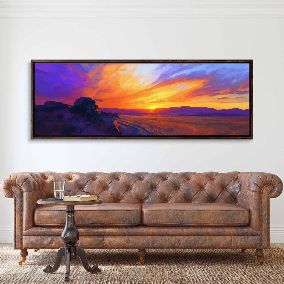Desert Sunset Vivid Orange Purple Sky Panoramic Landscape Poster