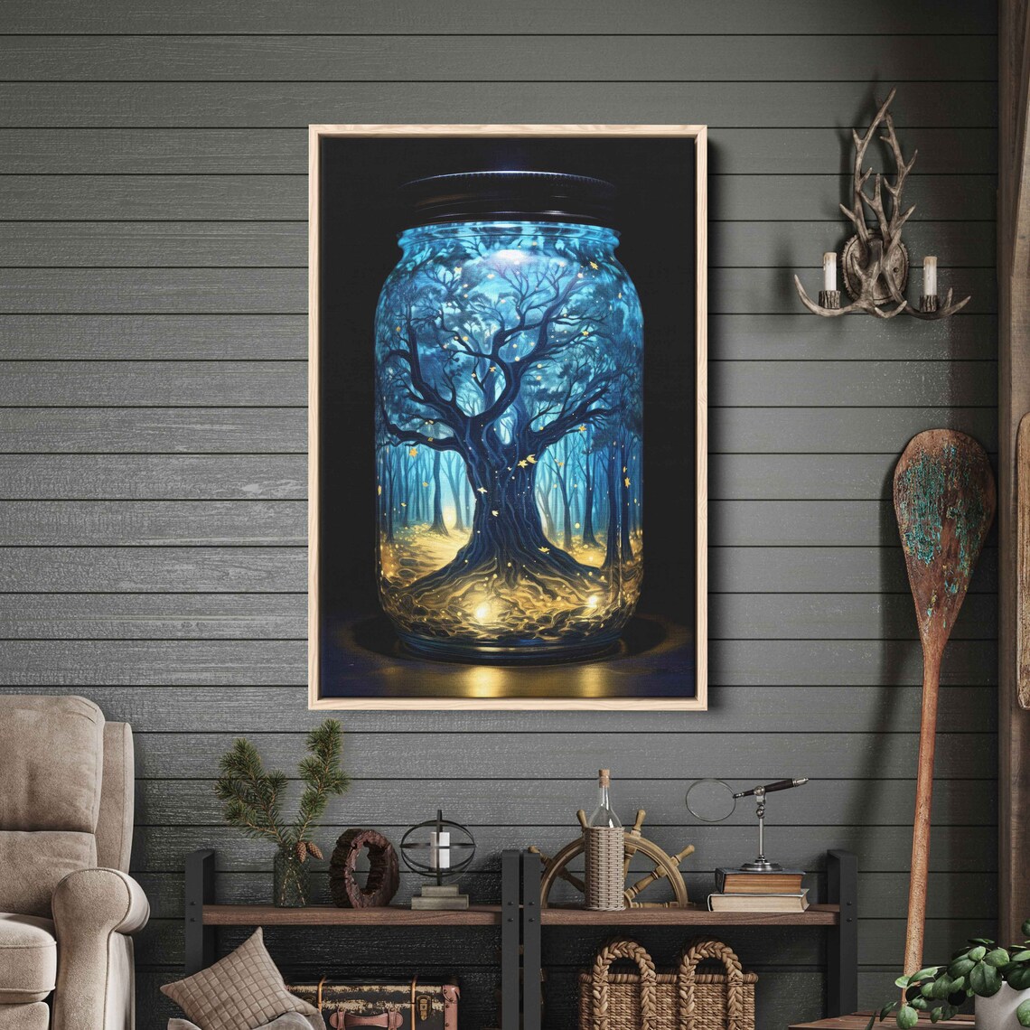 Magical Tree In A Jar Fireflies Enchanted Forest Framed Print Ready To Hang - Image 2