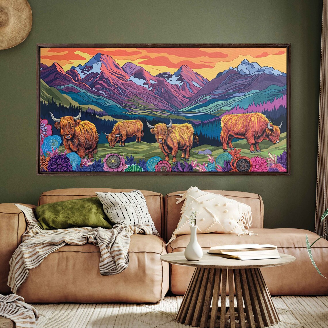 Scottish Highland Cows, Colorful Abstract Art Print