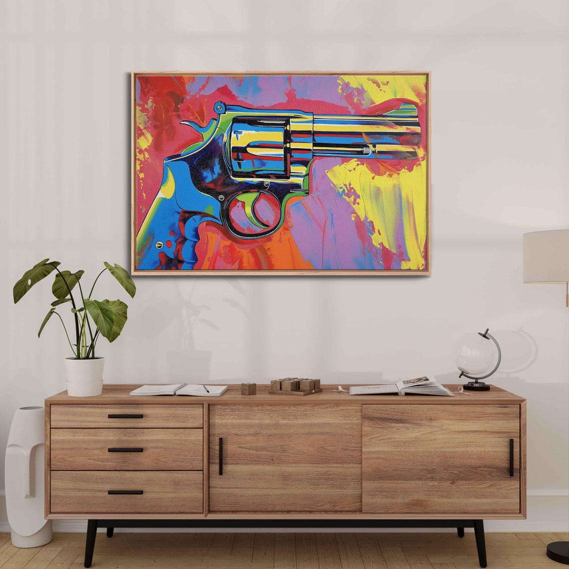 Pop Art Colorful Revolver Gun Pink Red Yellow Splash Wall Poster - Image 3