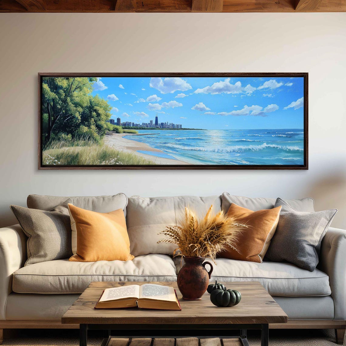 Lake Michigan Views Wall Art Print Bright Sunny Day Chicago Skyline