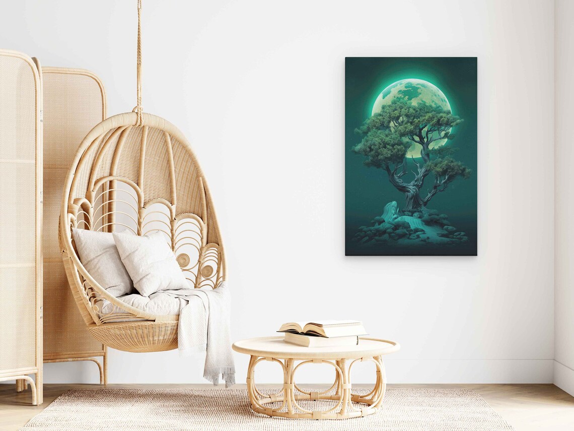 Tree Under The Moonlight Framed Print Cool Wall Art Bedroom Decor - Image 3