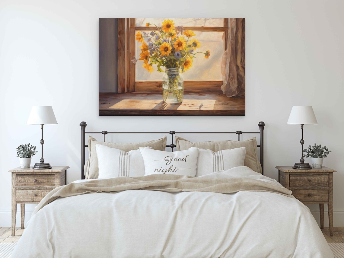 Flowers in Mason Jar, Rustic Floral Art Print - Image 3